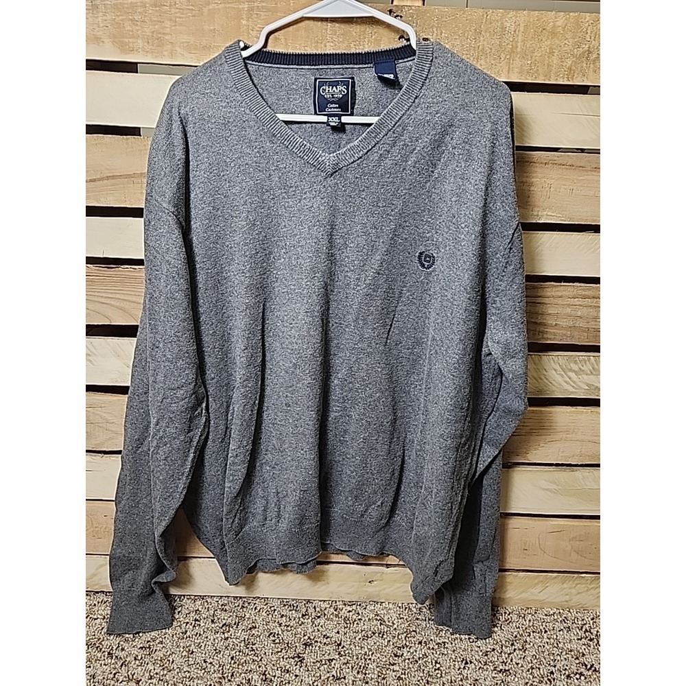 Chaps V Neck Sweater  Cotton Cashmere Blend Soft Gray Men's Sz 2XL